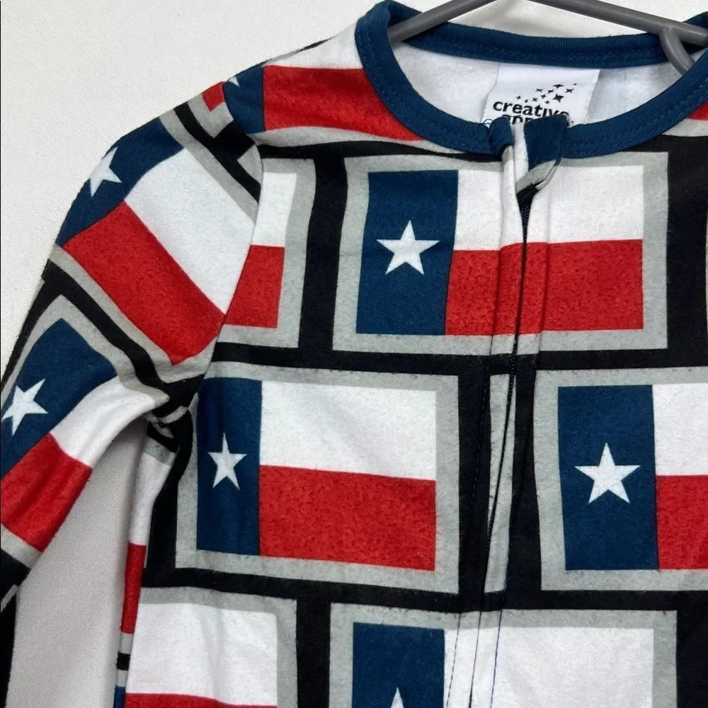 Creative Apparel Texas Flag Print flannel footie pajamas size 18 months Pit